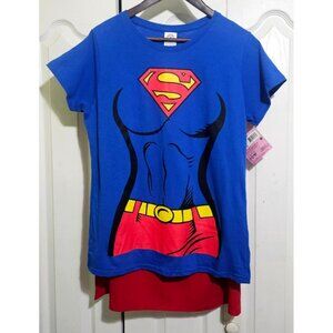 Womens Supergirl Top T-Shirt Cape DC Comics Costume Cosplay Justice League LARGE